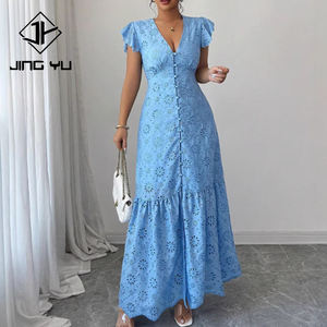 Vestido Maxi con Botones y Bordado en V Profundo, a la Moda 2026, Personalizado, 100% Algodón - Product Image 1