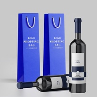 Sac en papier d'emballage de bouteille de vin rouge en carton de luxe imprimé sacs en papier de vin cadeau bleu personnalisés avec votre propre logo