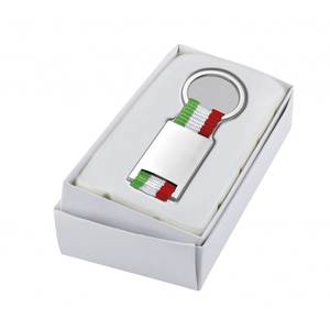 Portachiavi in nylon con bandiera italiana, anello in metallo e placca rettangolare per uso promozionale - Product Image 2