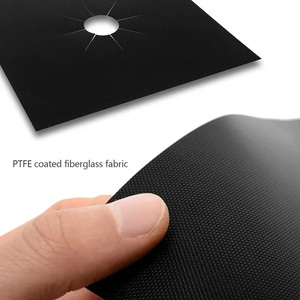 Protector de quemador de estufa de gas reutilizable, resistente al calor, antiadherente, de fibra de vidrio con revestimiento de PTFE, con logotipo personalizado de fábrica, color negro. - Product Image 3