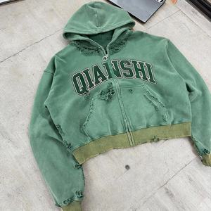 Hoodie zippé personnalisé avec broderie, en coton, coupe oversize à épaules tombantes, épais, délavé à l'acide et effet usé - Product Image 2