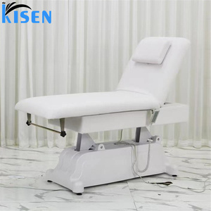 Table de massage électrique pliable Kisen grande taille, blanche, confortable, légère, en cuir synthétique pour soins du visage et extensions de cils - Product Image 1