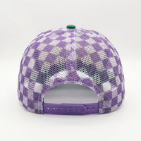 Gorra Trucker de 5 Paneles con Espuma y Malla, Cuerda, Bicolor Morado y Verde, Visera Curva, Corona Alta, Cierre Ajustable, Gorra de Béisbol para Verano