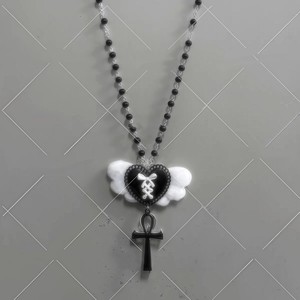 Collar gótico punk con cuentas y cruz, colgante de aleación, cadena de bolas, estilo Lolita oscura Y2K - Product Image 2
