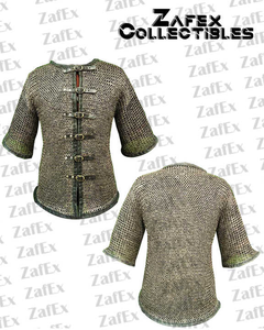 Camisa Medieval de Cota Remachada Plana de Acero Suave, Auténtica Armadura Hecha a Mano Europea Haubergeon, Recreación, Acabado Engrasado Justo - Product Image 2