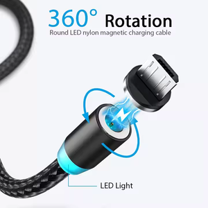 Cabo de Dados Magnético 3 em 1 de Nylon Trançado 1M 3A com Carregamento Rápido e Luz LED para <span class=keywords><strong>Android</strong></span>, iOS, <span class=keywords><strong>Micro</strong></span> <span class=keywords><strong>USB</strong></span> e Power Bank - Product Image 3