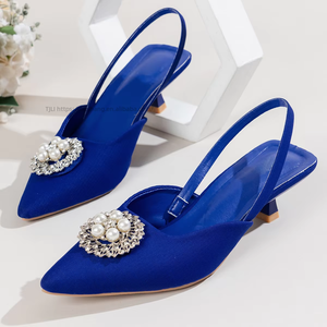 Baotou European and American Retro High-Heeled Woman's <b>Sandals</b> With Peep <b>Toe</b> and Rhinestone Soft and Stylish for Summer Autumn - Product Image 2