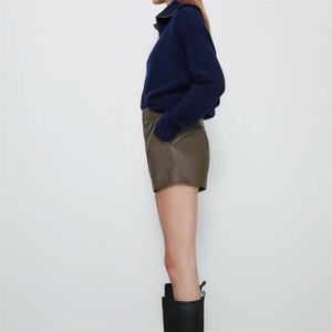 Pantaloncini in pelle PU nuove donne di moda Sexy eleganti pantaloni corti a vita alta estate primavera tasca femminile pantaloncini in PU - Product Image 3