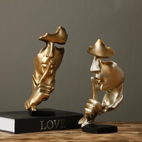 Figurine en résine abstraite moderne et minimaliste, motif visage humain en position de gesticulation 'Shh', pour décoration de table de salon