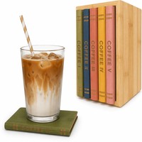 Sous-verres en forme de livre The Coaster Library avec support en bambou et bois d'acacia massif - Lot de 5 pour la décoration intérieure