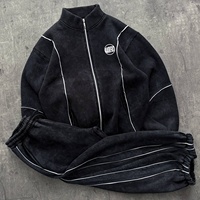 Ensemble de survêtement personnalisé avec logo, veste coupe-vent zippée délavée et pantalon à taille élastique, ensemble deux pièces avec bande latérale