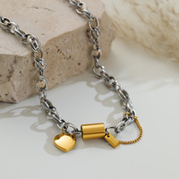 Collar de Cadena Gruesa de Acero Inoxidable Chapado en Oro y Plata con Colgante de Corazón y Grabado Personalizado, Joyería Personalizada para Regalo