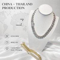 Collier chaîne cubaine Iced Out en laiton plaqué or 14K avec zircon 5A, bijoux hip-hop, logo personnalisé, longueur sur mesure, chaîne cubaine Miami, directement de l'usine