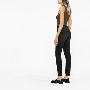 Jeans Ajustados de Cintura Alta para Mujer, Elásticos, Modernos, con Dobladillo Irregular, Botones, Largos, con Bolsillos, Estilo Sexy y Oscuro - Product Image 4