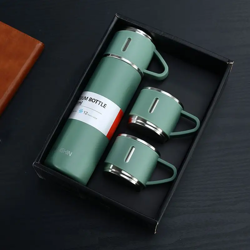 Business 500ml Gift Box Set Portable Business Cup Stainless Steel Thermos Cup One Cup Flasks Water Bottle With 3 Lids