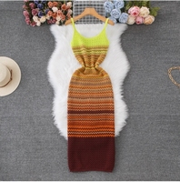 Robe pull tricotée sans manches à rayures dégradées style rétro français, coupe ajustée à la taille, transfrontalière