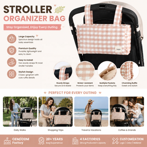 Sac à langer spacieux et léger en polyester résistant à l'eau avec fermeture éclair et sangles pour poignée de poussette, couleur nude - Product Image 1