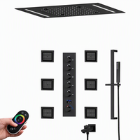Système de douche thermostatique LED noir mat en laiton massif 500x360mm avec pommeau de plafond et 6 jets latéraux pour salle de bain