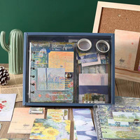 155 uds/Vintage A6 rejilla cuaderno Washi cintas adhesivas nota tarjeta papelería álbum de recortes conjunto caja de regalo Van Gogh pintura al óleo Bloc de notas