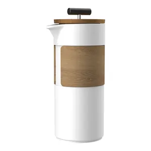 DHPO Travel French Press with 304 Stainless Steel Infuser and Wooden Sleeve Coffee Brewing Equipment Coffee Distribution Tool