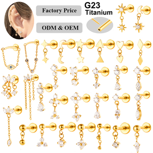 Pendientes Colgantes de Zirconia Personalizados Hengsen, Hipoalergénicos G23, de <span class=keywords><strong>Titanio</strong></span> F136, para Cartílago, con Perno a Presión, Labret, Tragus, Joyería para <span class=keywords><strong>Piercing</strong></span> - Product Image 1