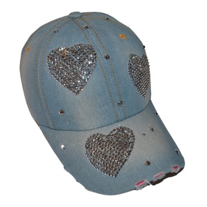 Fun Rhinestone Bejeweled Distressed Denim <b>Baseball</b> <b>Cap</b> Sporty Custom 5 Panel Fabric Bling <b>Cap</b> for Women Girls Great Gift Idea - Product Image 2