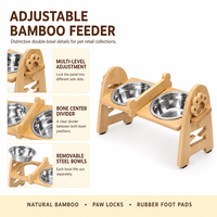 Support surélevé réglable pour gamelles de chat et de chien, 2 pièces, en bambou écologique, forme arrondie, pour usage intérieur, pour chatons et chiots nouveau-nés