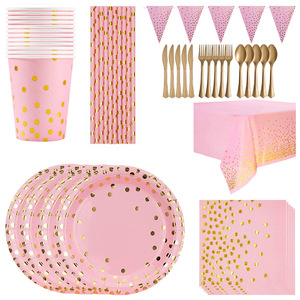 Assiettes, gobelets et serviettes jetables en papier avec estampage doré, <span class=keywords><strong>vaisselle</strong></span> de fête, fournitures de table - Product Image 1