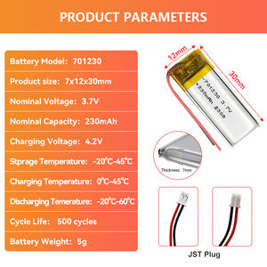Customized Rechargeable Ncm Pouch Cell 701230 3.7V 230mAh 160mAh Li Polymer Battery 0.59wh Lithium Polymer Battery 701240 701250 - Product Image 3