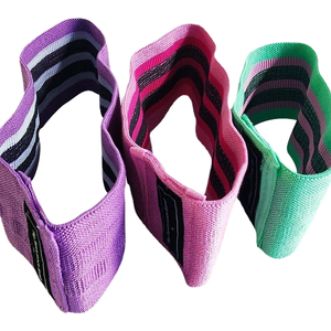 Set of three eco-friendly latex resistance bands in different colors