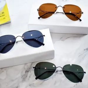 DOISYER OEM Hochwertige Luxus Retro Classic Vintage Oval Randlos polarisierte Luftfahrt Sonnenbrille für Männer und Frauen