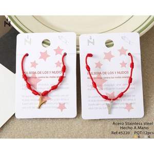 Bracelet à nœuds étoiles en acier inoxydable avec breloque en corde rouge, bijou de protection tendance - Product Image 1