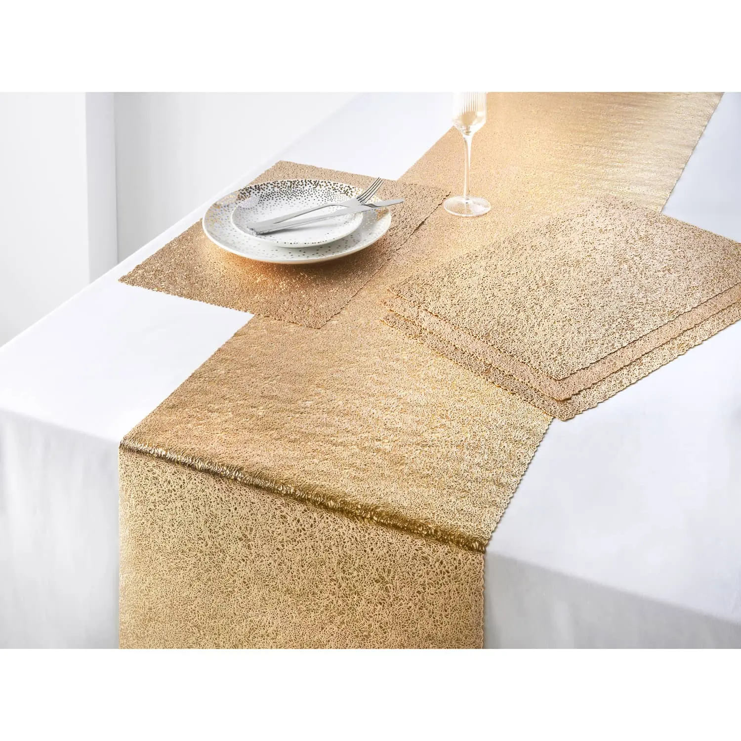 Großhandel PVC Gedrückt Scribble Design Esszimmer Gold Tisch Läufer für Weihnachten Dekorative wärme-beständig runner für square tische