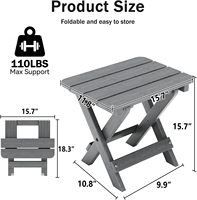 Table d'appoint pliante gris anthracite avec plateau à lattes en plastique HIPS, résistante à l'eau, pour extérieur, patio, jardin, terrasse de piscine