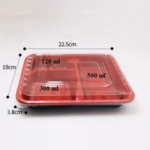 Boîte à lunch jetable Bento, micro-ondable, plastique écologique, à emporter, 3 compartiments
