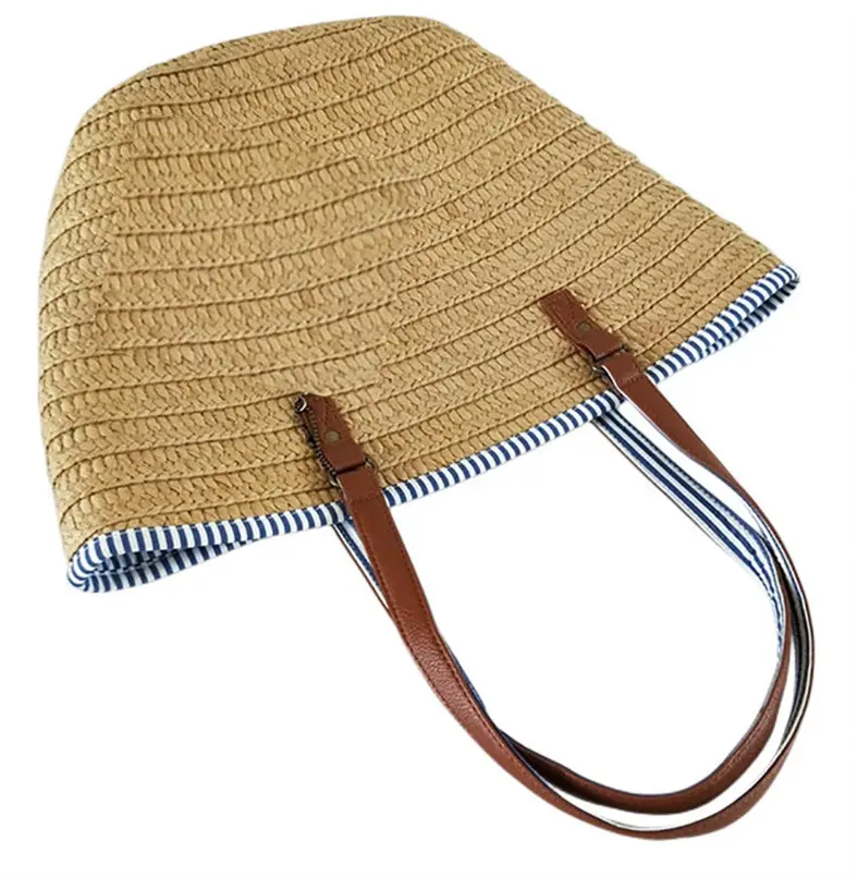 Borse per le vacanze da donna borsa di bambù da spiaggia e da Picnic in paglia con frange di design in Neoprene intrecciato