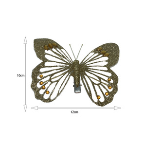 Bướm Nhân Tạo Vàng Organza Trắng Và Vàng Với Long Lanh Cho Đồ Trang Trí Cây Giáng Sinh Bướm Nhân Tạo - Product Image 2