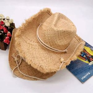 Chapeaux de cowboy en raphia naturel en gros avec cordon de menton, élégants pour femmes et hommes - Product Image 2