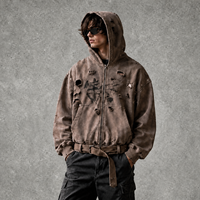 Sweat à capuche zippé pour homme avec logo personnalisé, effet délavé, style Y2K, streetwear épais, coupe oversize, vintage
