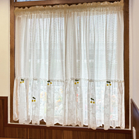 Cortina de poliéster transparente con encaje jacquard estilo francés y patrón de corazones para habitaciones infantiles y dormitorios de niñas, bonita, sin perforaciones, para ventanas abatibles.