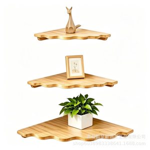 Wooden corner <b>shelf</b>, corner triangular fan-shaped <b>shelf</b>, corner bookshelf, living room, no-drill <b>wall</b>-<b>mounted</b>, bedroom - Product Image 3