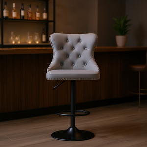 Tabouret de bar moderne en velours Db Furniture, hauteur réglable, base pivotante, chaise rembourrée grise pour bar à domicile ou usage commercial - Product Image 2