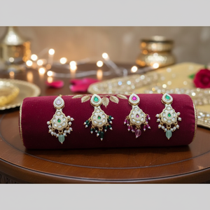 Gold Plated Alloy Maangtikka with <b>Crystal</b> Stone and Pearls Ethnic Bridal Headwear for Wedding Party & Engagement - Product Image 3
