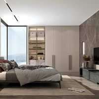 Armoire de chambre moderne et minimaliste sur mesure avec coiffeuse intégrée et miroir, meuble de rangement mural du sol au plafond pour chambre principale