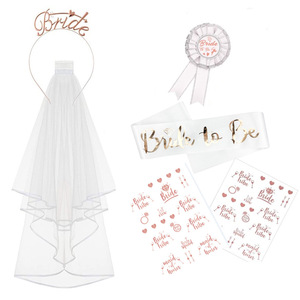 Artículos para Despedida de Soltera, Diadema de Equipo Nupcial, Correa de Hombro Dorada Rosa, Velo, <span class=keywords><strong>Tatuaje</strong></span> de Novia - Product Image 3