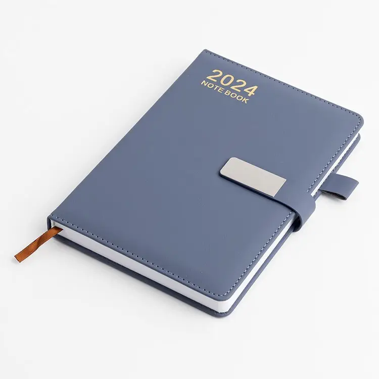 2024 cahier boucle magnétique Style d'affaires en cuir Pu bloc-notes A5 planificateur personnalisé calendrier cahier