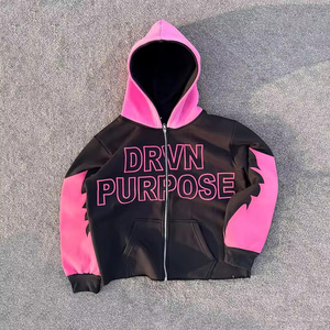 Pháp terry cotton áo thun cắt và may cạnh hoodie stringless Zip Up Heavyweight màu sắc phù hợp với in thô HEM cắt hoodie người đàn ông - Product Image 1