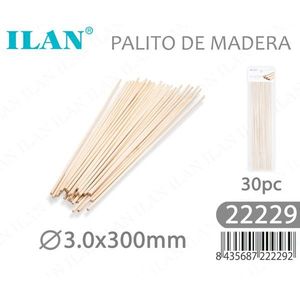 Brochetas de madera Ilan 3.0x300mm 30 piezas para cocinar - Product Image 1