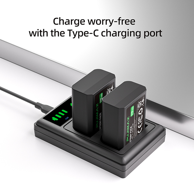 PUJIMAX 2 Slots Digital Camera Battery Charger with 2Pcs 1500mAh Rechargeable Battery for Sony A6000 A6400 A6300 A6500 A7S2 A7R