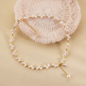 High Quality Jewelry 18k Gold Plated Fine Jewelry Simple Handmade Freshwater Pearl Necklace Women Personality Necklace